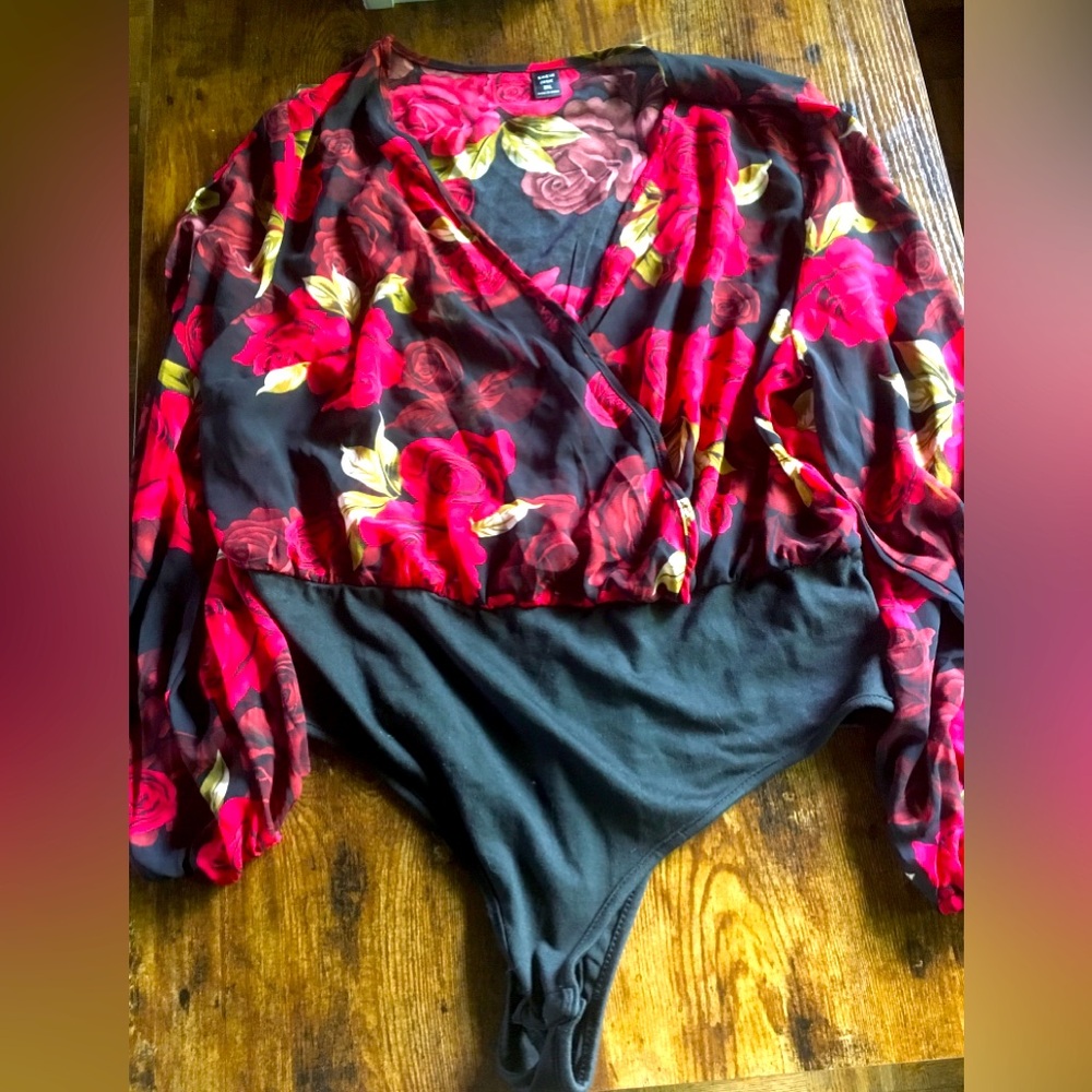 Rose Chiffon bodysuit blouse